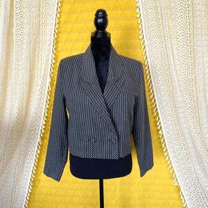 VTG 80s Cropped Corpcore Menswear-Inspired Double Breasted Gray Jacket Size L